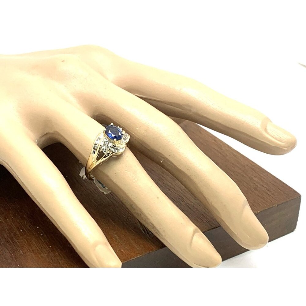 Blue Gemstone Diamond Cocktail Ring 14k Yellow Gold Estate Women's Size 7 - Picture 5 of 14